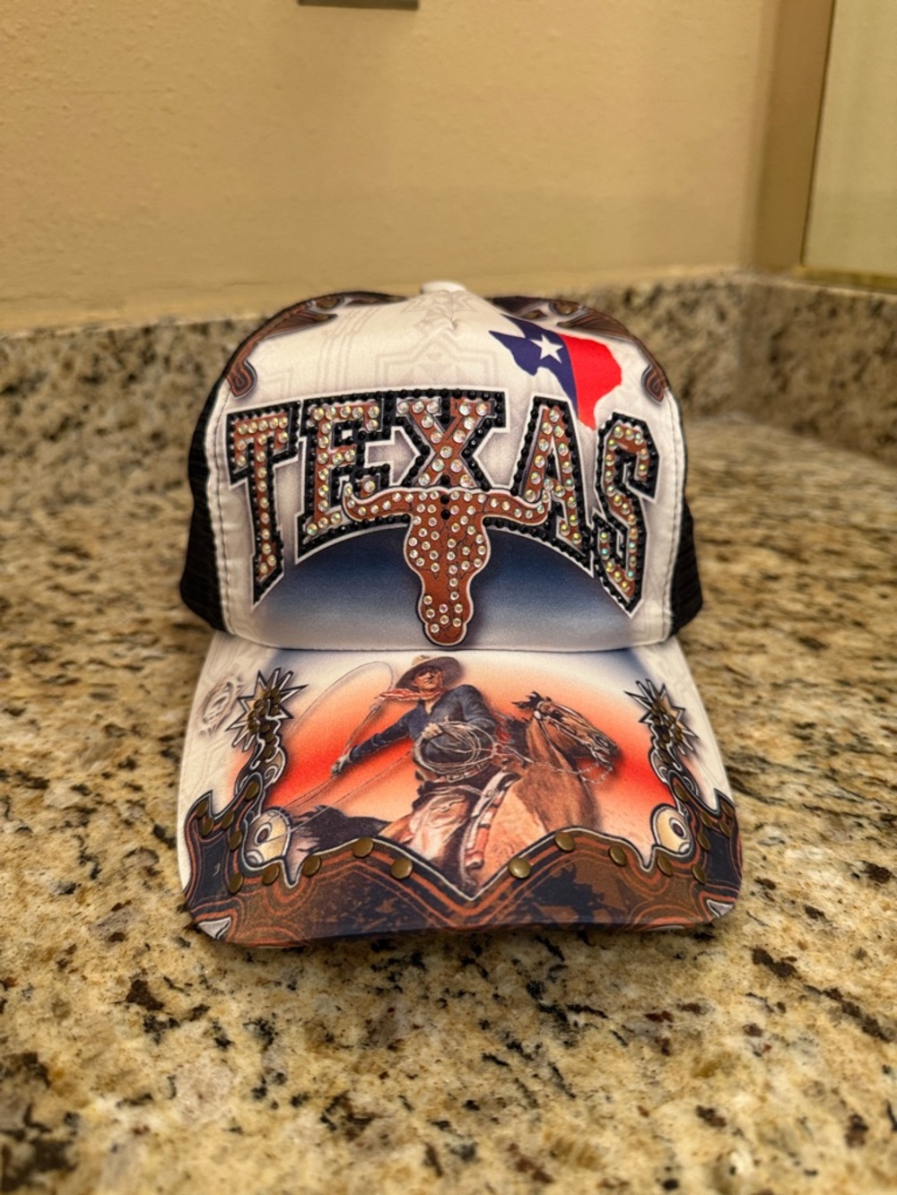 White Texas Embellished Cowboy Trucker Hat